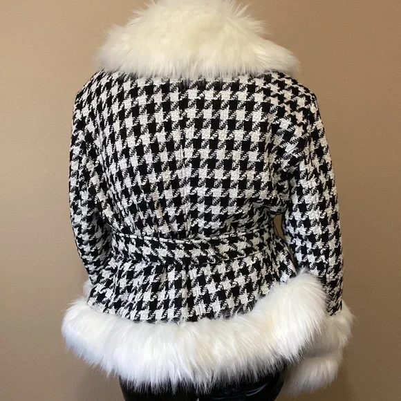 Woman's Azalea Wang Faux Fur Checker Winter Coat - Black & White - Size XL - Picture 10 of 16